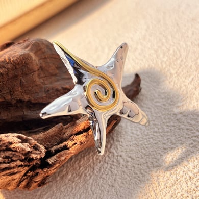 1 Piece Mixed Color Starfish Shape Stainless Steel Women's Adjustable Rings h5 